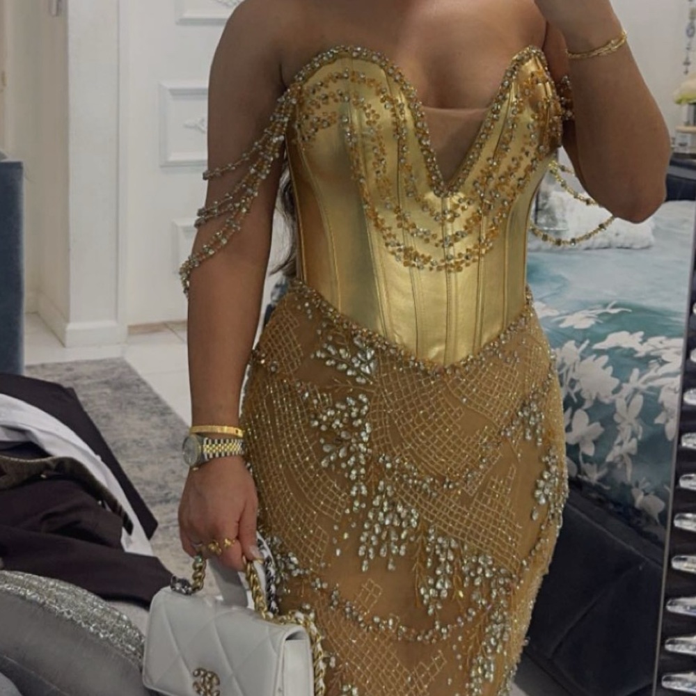Strapless Gold Beaded Dress